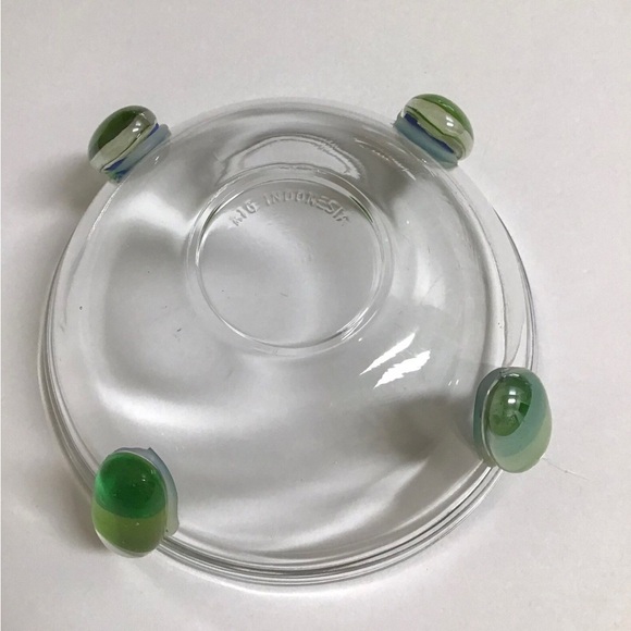 Art Glass Condiment Dish Blue Green Pebble Wire Wrapped Spoon Sea KIG Indonesia - Picture 5 of 12